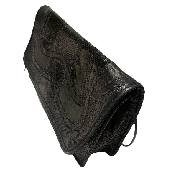 Vintage 80s Carlos Falchi Shoulderbag Black Lizard & Snakeskin Print Leather EUC - Picture 4 of 9